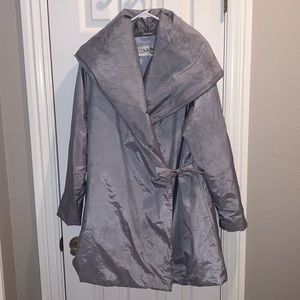 LL Bean draped metallic silver tie woman’s size large coat